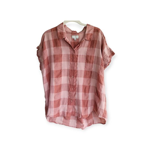 Lucky Brand Linen Cotton Blush Plaid Top XL - Picture 5 of 10